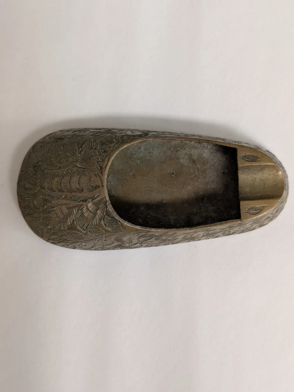Vintage Miniature Brass Shoe Ashtray Engraved Ash Tray Small Incense Holder 1970